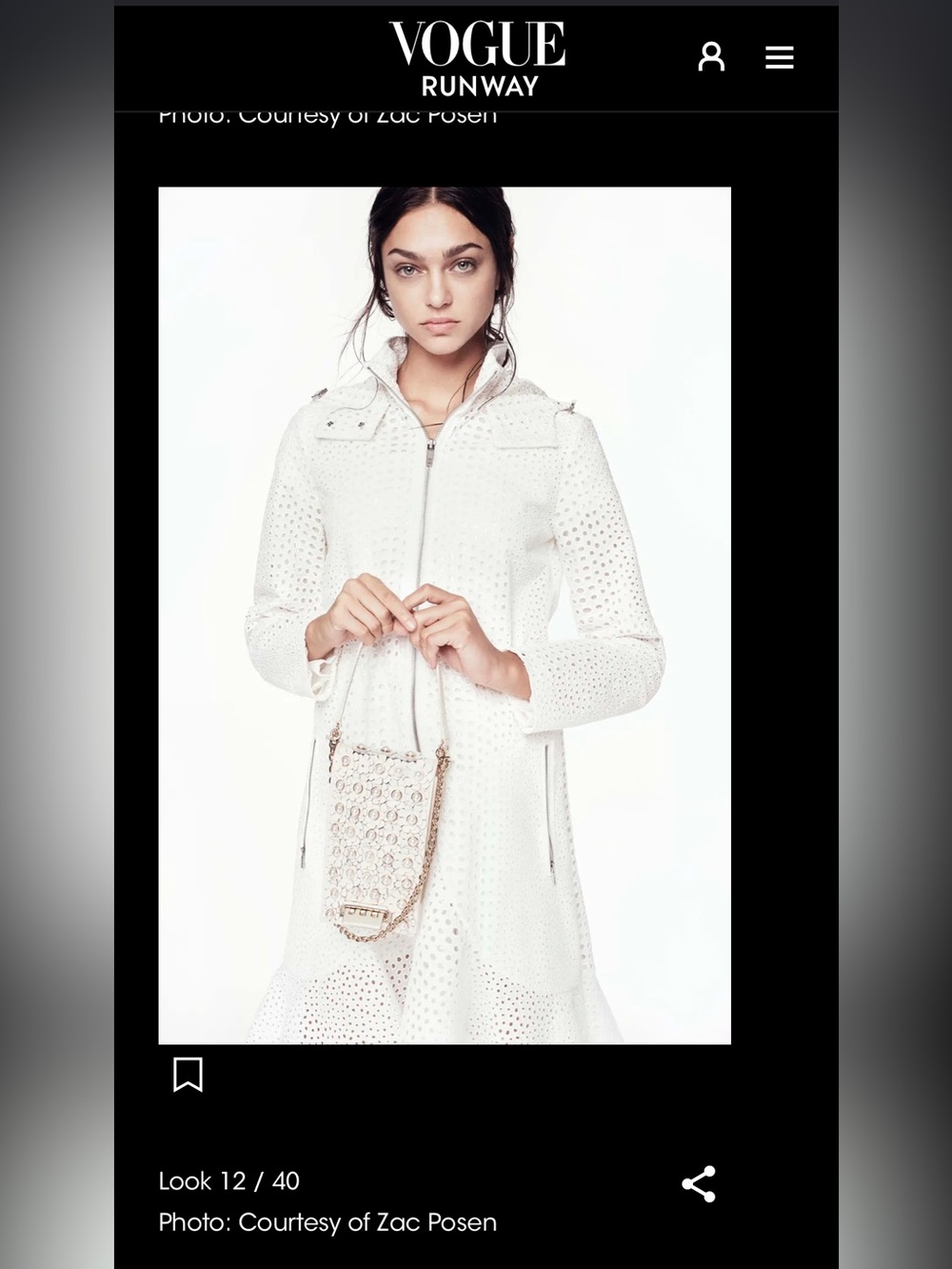 Zac Posen White Eyelet Zip-Front Coat L